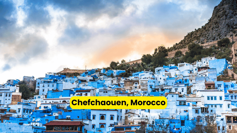 "The blue-painted streets of Chefchaouen, Morocco, offering a magical and serene experience."